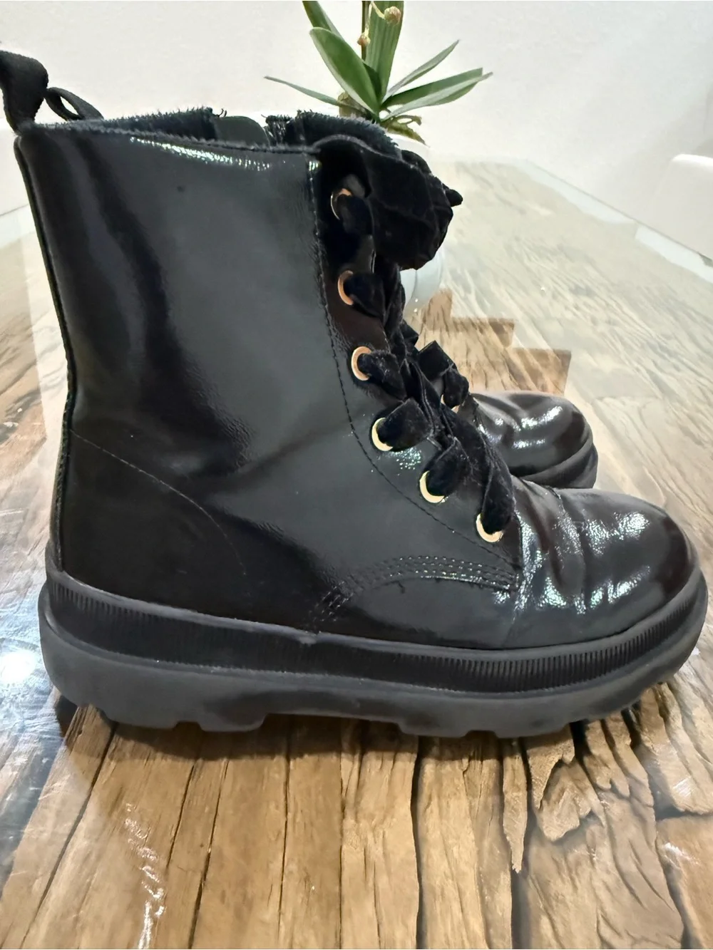 H&M Black Patent Combat Boots for Kids